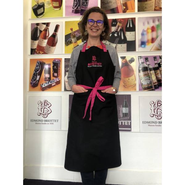 Pink and black Maison Briottet logo apron
