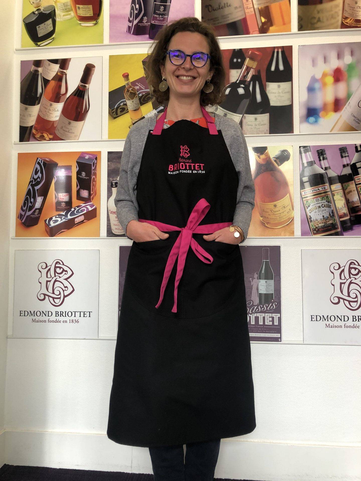 Pink and black Maison Briottet logo apron