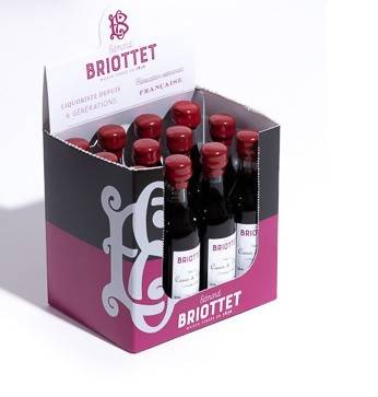 Bottle of Crème de Cassis de Dijon Maison Briottet, liqueur 20% vol., 5cl, in packaging for 12 miniature bottles
