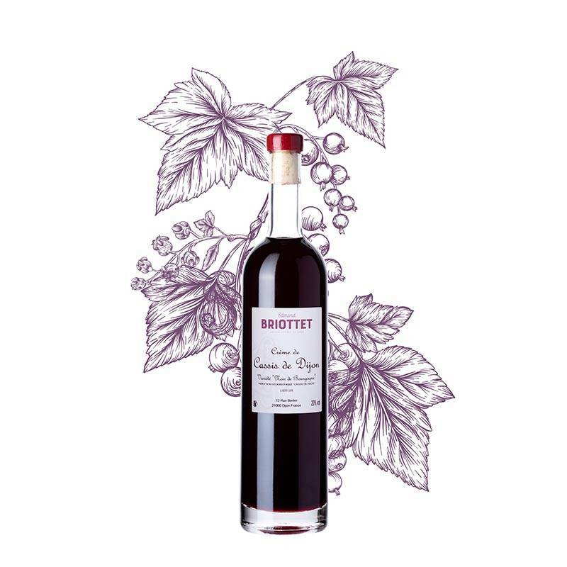 Waxed bottle of Crème de Cassis de Dijon Maison Briottet, liqueur 50% ABV, 70cl