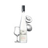 Bottle of MIRABELLE brandy from Maison Briottet, 45% ABV, 70cl, with two cocktail glasses and ice cubes