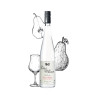 Bouteille d'eau de vie de Poire William Maison Briottet, alcool 45% vol., 70cl, avec deux verres cocktails avec glacons