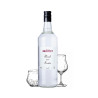 Bottle of fruit liqueur  Maison Briottet, 40% ABV, 70cl, with two cocktail glasses and ice cubes