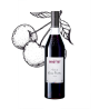 Bouteille de Crème de Cerise griotte Maison Briottet, liqueur 18% vol., 70cl, sur fond d'illustration de feuilles et de cerise