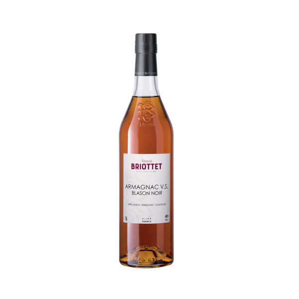Bottle of Armagnac VS Maison Briottet, 40% alcohol by volume, 70cl, with two cocktail glasses and ice cubes