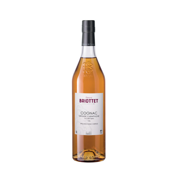 Bottle of Maison Briottet VS Cognac, 40% alcohol by volume, 70cl, with two cocktail glasses and ice cubes